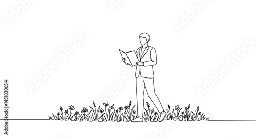 Businessman Reading in a Flower Garden  