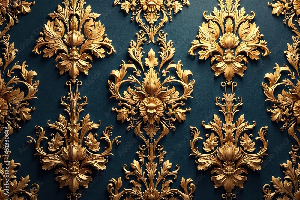 Intricate floral damask pattern in muted golds , print, vintage Intricate floral damask pattern in muted golds , print, vintage