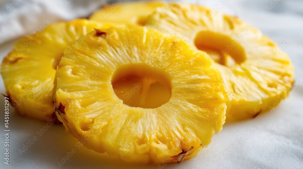 Close up view of fresh pineapple slices, a tropical delight Close up view of fresh pineapple slices, a tropical delight
