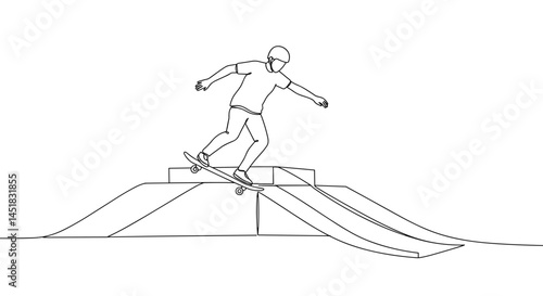 Skateboarder performing tricks on ramps in a skate park  