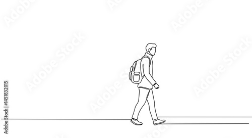Man strolling with backpack against a minimalistic background  