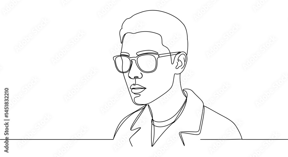 Minimalist line art portrait of a man wearing glasses