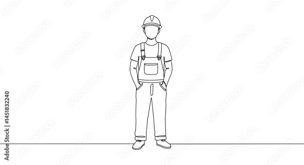 Construction worker standing confidently against a plain background