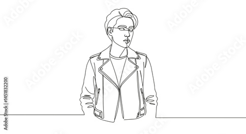 Obraz na płótnie Stylish Person in a Jacket Standing Against a Minimalist Background w salonie