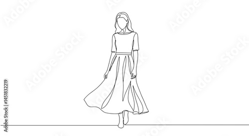 Obraz na płótnie Elegant woman walking gracefully in a minimalist sketch w salonie