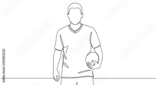 Male Soccer Player Standing with Ball on Plain Background  