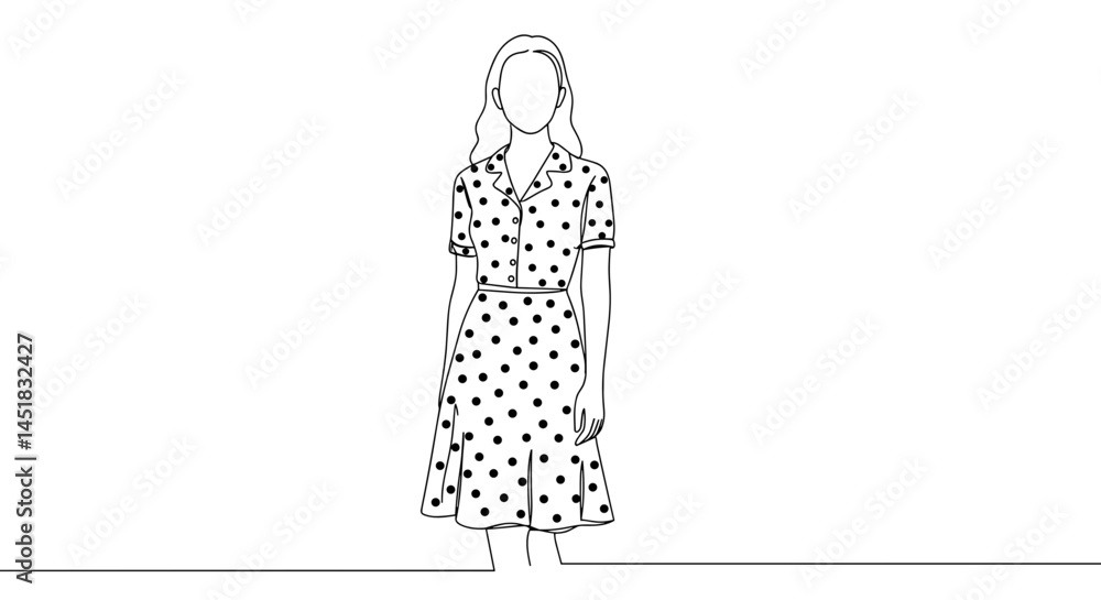 Woman in Polka Dot Dress Standing Against Plain Background