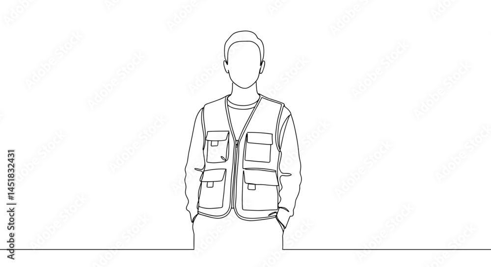 Outline of a Person in a Vest Standing Against a White Background