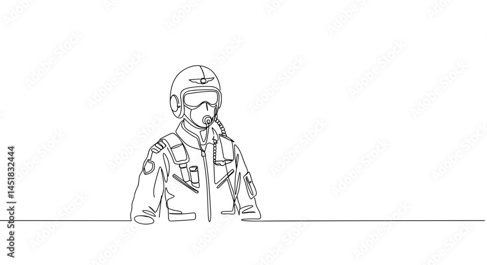 Fighter Pilot Wearing Helmet and Uniform in Minimalist Style