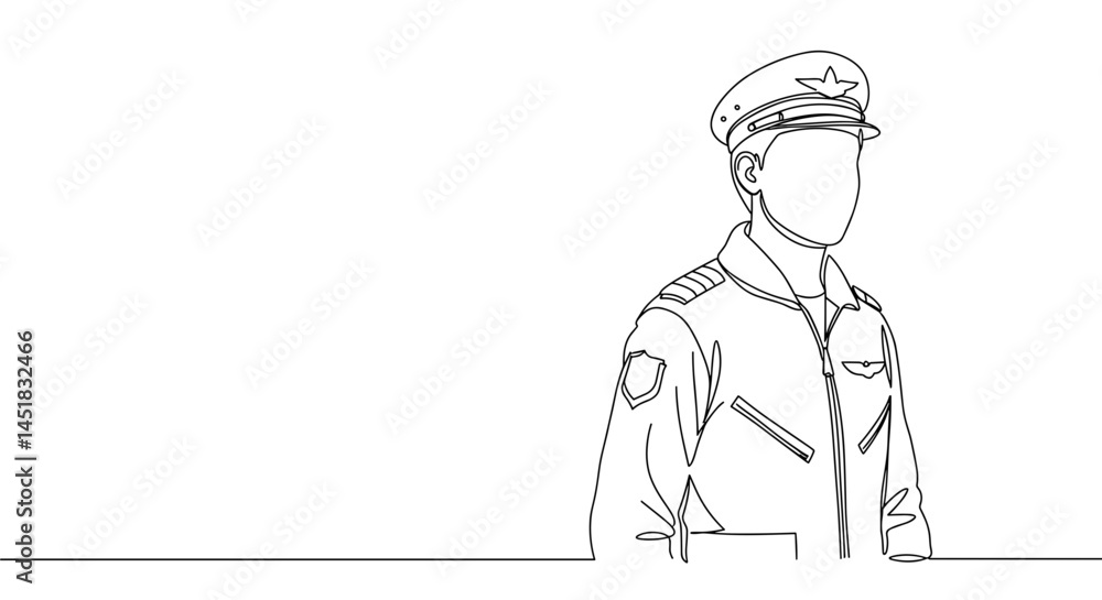 Line Art of a Pilot Standing in Uniform