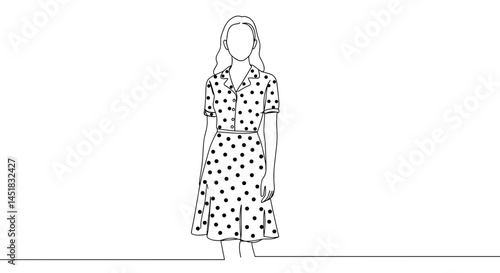 Obraz na płótnie Woman in Polka Dot Dress Standing Against Plain Background w salonie