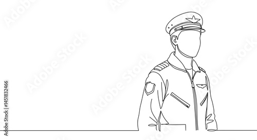 Line Art of a Pilot Standing in Uniform  
