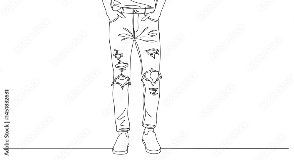 Stylish Young Person Wearing Distressed Jeans Standing on Line