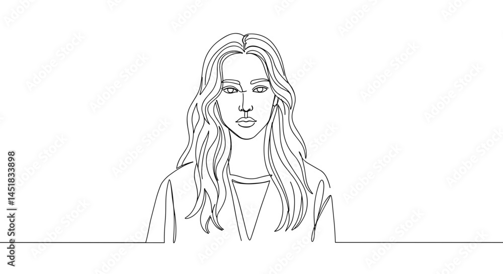 Minimalist line art portrait of a woman looking serious