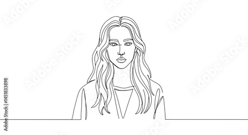Minimalist line art portrait of a woman looking serious  