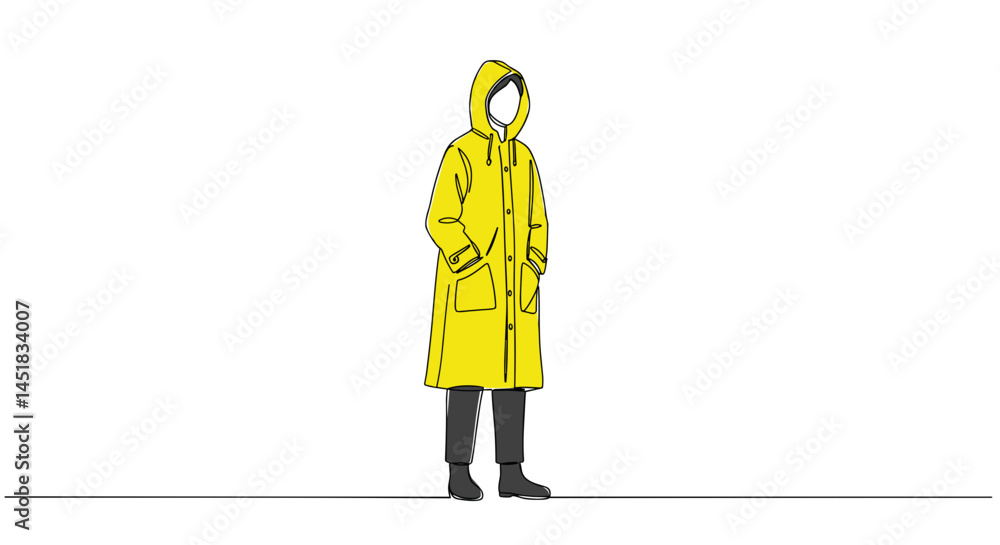 Minimalist outline of a person wearing a bright yellow raincoat