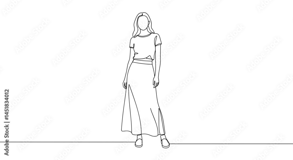 Stylish Woman Posing in Minimalist Line Art Style