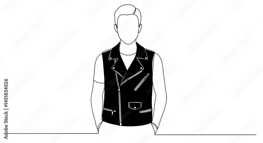 Minimalist man wearing a leather vest in a geometric style