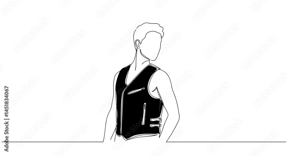 Stylish young man showcasing a black vest against a minimal background