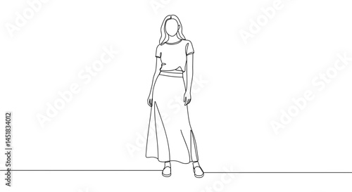 Stylish Woman Posing in Minimalist Line Art Style  