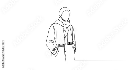 Obraz na płótnie Minimalist line art of a person wearing a scarf and coat w salonie