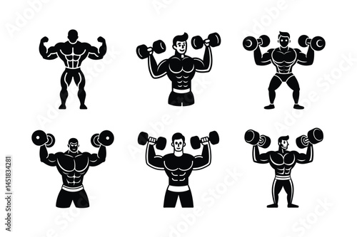 Bodybuilder Back Muscles Strength Pose Silhouette Vector Illustration