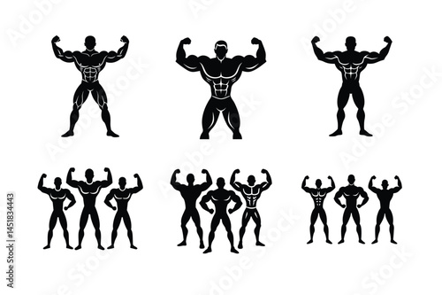 Bodybuilder Back Muscles Focused Pose Silhouette Vector Illustration