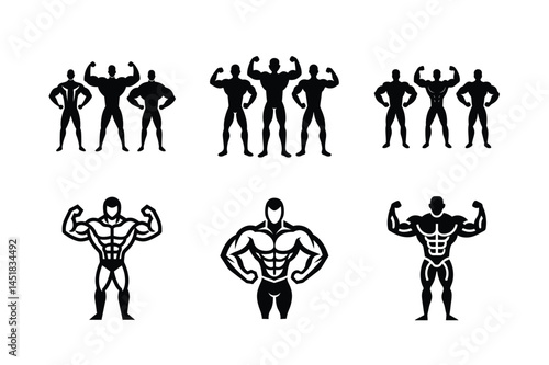 Powerful Bodybuilder Demonstrating Back Muscles Silhouette Vector Illustration
