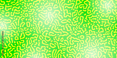 Vector Generative algorithm psychedelic yellow green background. Reaction-diffusion or turing pattern formation. Organic lines in memphis. Unique texture of homogeneous, uniform state in biological or