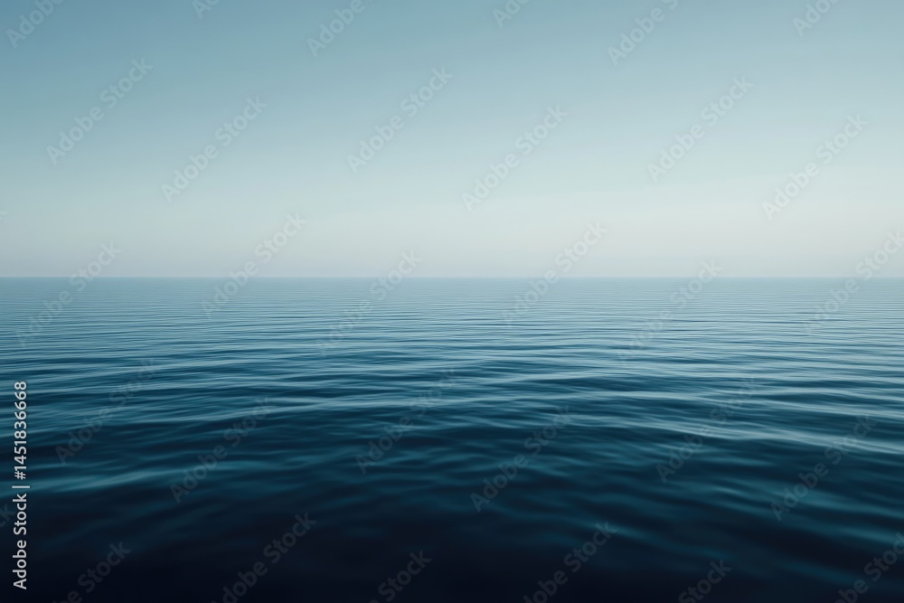 Serene expanse of placid ocean. Gentle waves meet a clear, pale sky Serene expanse of placid ocean. Gentle waves meet a clear, pale sky
