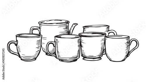 Ceramic Mug line art illustration of daily coffee break moments
