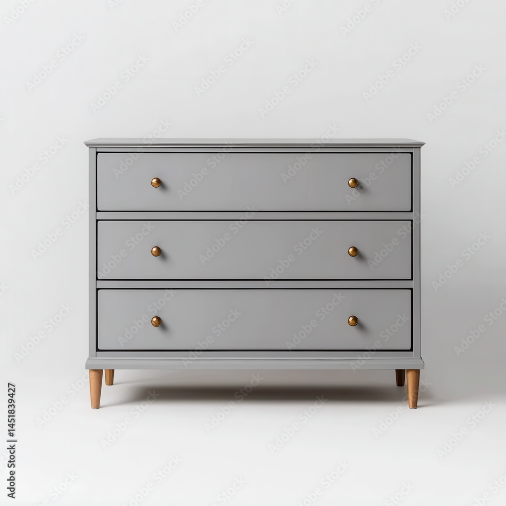 Modern Grey Chest of Drawers with Gold Knobs and Minimalist Design Modern Grey Chest of Drawers with Gold Knobs and Minimalist Design