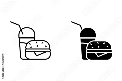 Fast Food Unhealthy Diet Icon. Vector Linear Illustration of Burger and Soda, Representing Poor Dietary Choices and Health Risks. 