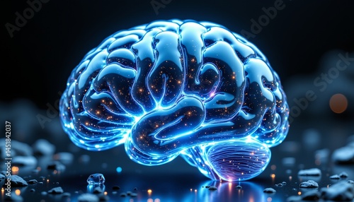 artistic 3d glass brain showing neural synapses, futuristic minimalism, high quality rendering
