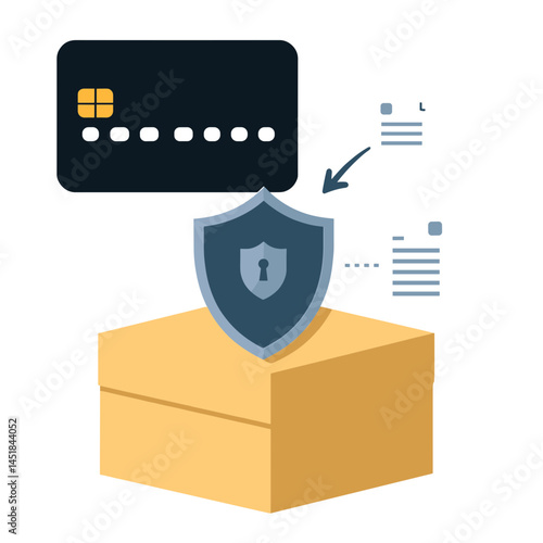 Secure Transaction: Illustrative artwork of a credit card protected by a shield, symbolizing secure financial transactions, safeguarding data and maintaining privacy and peace of mind.