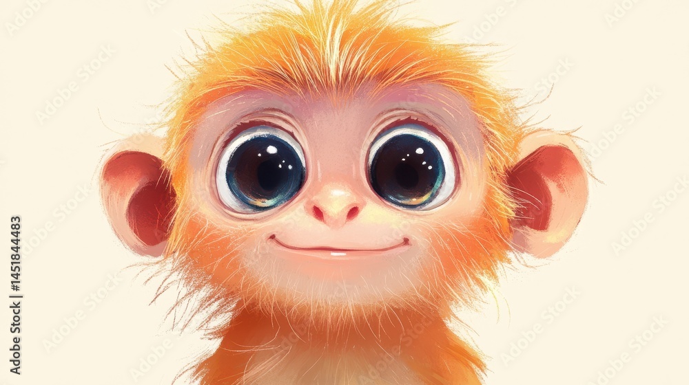 An adorable illustration of a baby monkey with large, expressive eyes. An adorable illustration of a baby monkey with large, expressive eyes.