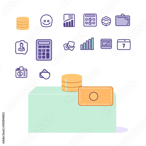Financial Icon Array: A collection of financial icons, presented in a simple, modern style. perfect for financial planning, business concepts, and digital interface.