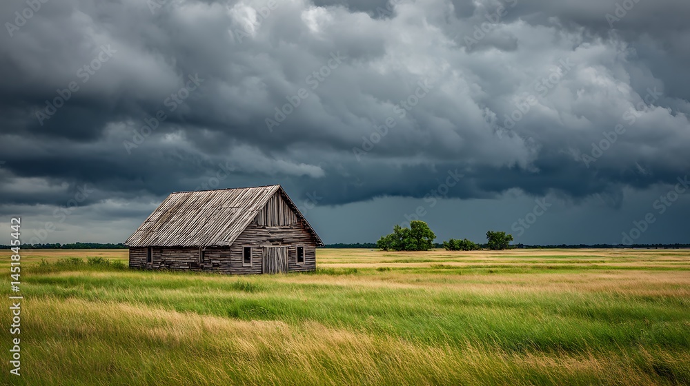 Rustic barn stands against looming storm clouds Rustic barn stands against looming storm clouds
