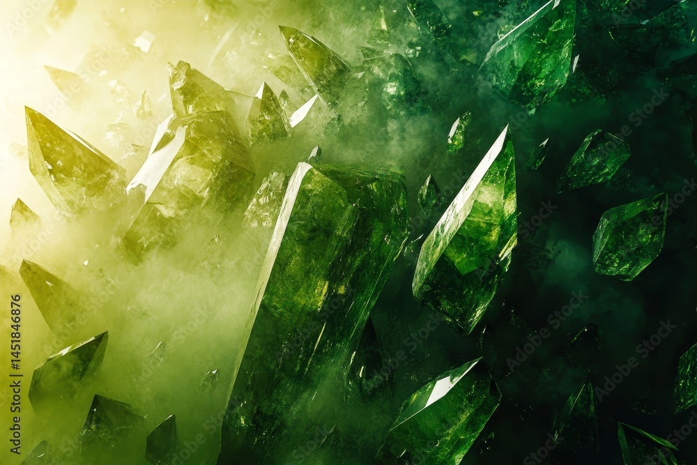 Obraz premium Abstract close-up of luminous emerald crystals.