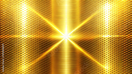 Golden Glowing on Textured Metallic Glossy Brass Wave Design with Glitter Background.