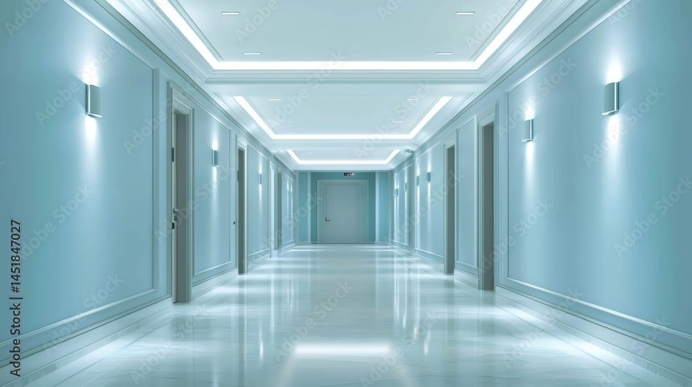 66. Empty hallway with subtle ceiling lighting and dusk shadows 66. Empty hallway with subtle ceiling lighting and dusk shadows