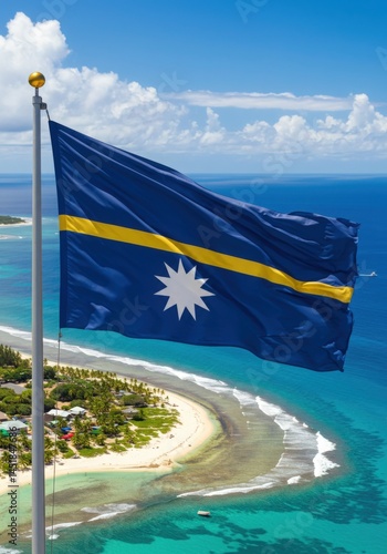 Wallpaper Mural Waving Nauru Flag Representing Island Geography Against the Tropical Pacific Island Coastline Backdrop Torontodigital.ca
