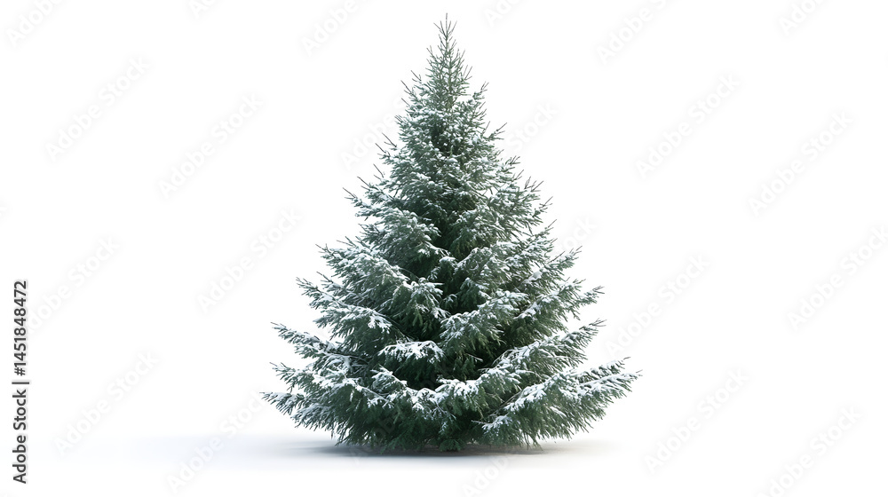 Fototapeta premium Isolated on white, a green Christmas fir tree, perfect for winter holiday decoration and New Year celebration