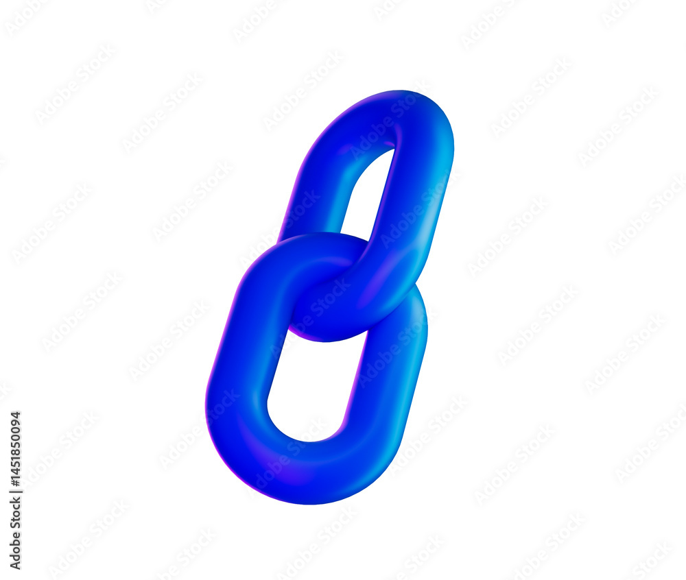 3D Blue chain link icon with a glossy finish, symbolizing connection and unity. 3d illustration 3D Blue chain link icon with a glossy finish, symbolizing connection and unity. 3d illustration