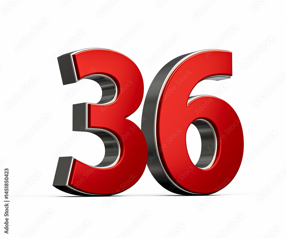 Bold Vibrant Red Number Thirty six Number 36 With Sleek Metallic White Background 3D Illustration Bold Vibrant Red Number Thirty six Number 36 With Sleek Metallic White Background 3D Illustration