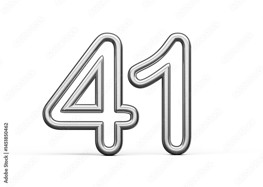 Number Forty one 41 Made Of Silver Metallic White Background 3D Illustration Number Forty one 41 Made Of Silver Metallic White Background 3D Illustration