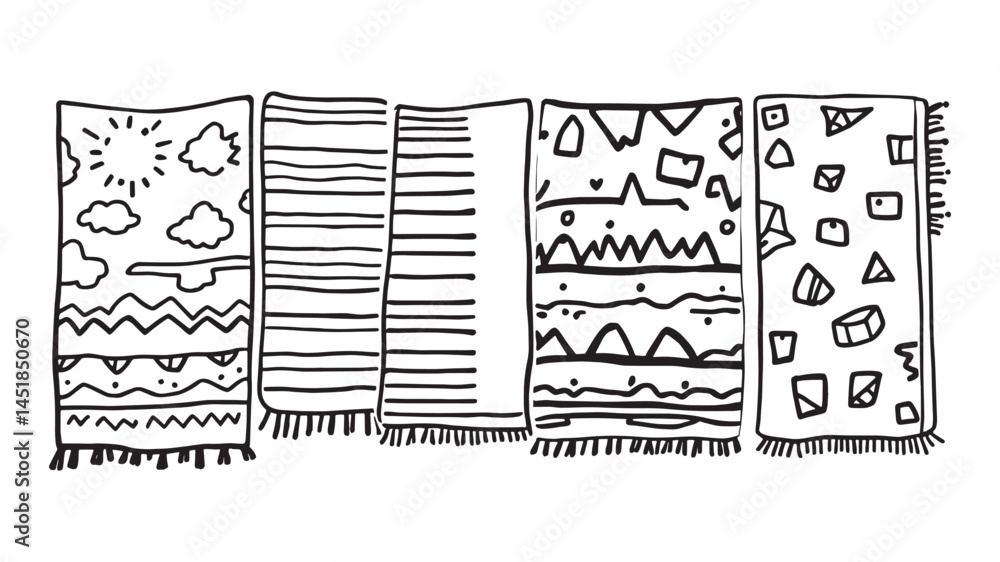 Obraz premium Cotton Beach Towel Line Art Illustration Style for Summer Escape