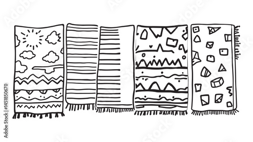 Cotton Beach Towel Line Art Illustration Style for Summer Escape