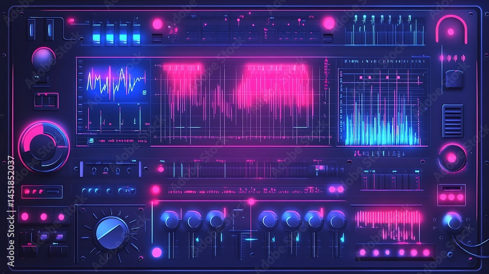 Obraz premium Synthwave Music Studio Interface.