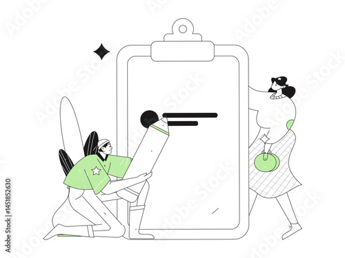 Invite friends to conduct questionnaire flat vector concept operation hand drawn illustration
